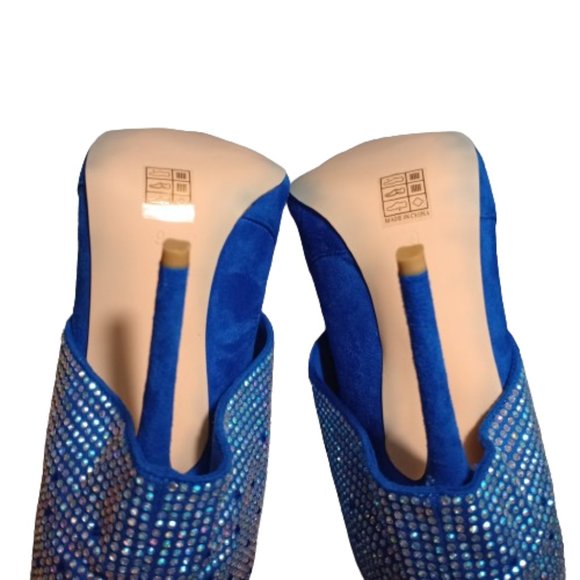 Vivianly Womens Pointed Toe Stiletto Heel Rhinestones Mid-Calf Boots Size 9 Blue - Picture 7 of 10